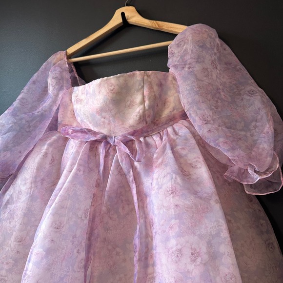 Fanciful Doll Floral Organza Mini Babydoll Dress Purple Pink Size Small - Picture 6 of 15